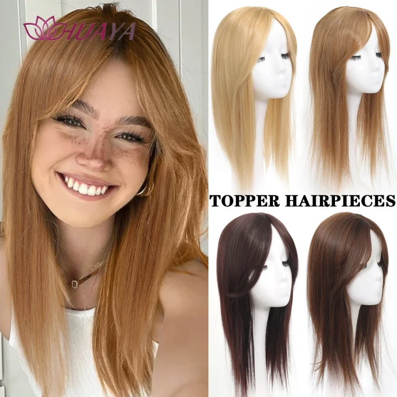 Perucas Topper de Cabelo Sintético Liso com Franja e 3 Clipes Huaya Extensão Capilar Feminina Cor Natural | Loja dos Cabelos