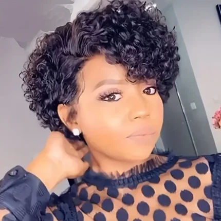 Perucas Peruca Curta Bob Pixie de Cabelo Humano Brasileiro Cacheado Onda Profunda com Lace Frontal 13×6 Pré-Desfiada Linha Natural para Mulheres | Loja dos Cabelos