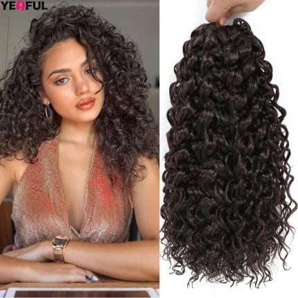 Extensões de cabelo Sintético Cabelo Sintético para Trança Crochet Cacheado 14 Polegadas Estilo Onda Profunda ou Onda Molhada para Mulheres Negras | Loja dos Cabelos