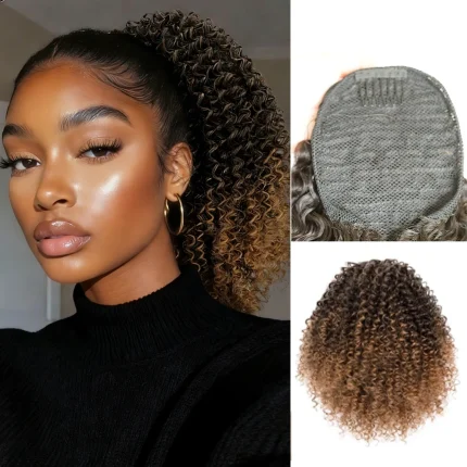 Rabo de Cavalo Extensão de Rabo de Cavalo Afro Kinky Curly 1B/30 em Cabelo Humano Virgem Brasileiro para Mulheres | Loja dos Cabelos