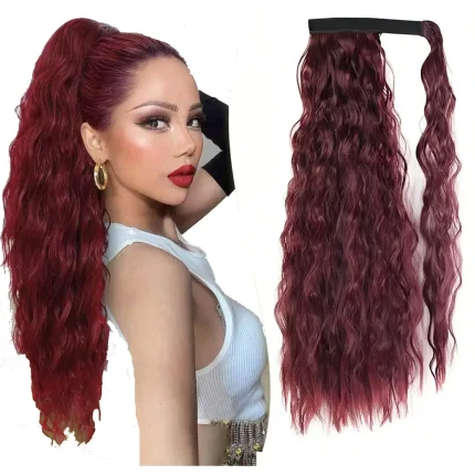 Rabo de Cavalo Extensão de Rabo de Cavalo Ondulado 24 Polegadas em Cabelo Sintético com Clipe – Aplique Feminino Resistente ao Calor | Loja dos Cabelos