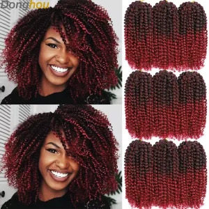 Extensões de cabelo Sintético Cabelo Sintético para Trança Crochê Curto 8″ Cacheado Estilo Kinky e Jerry – Pacotes para Torção Passion Twist e Marley Bob | Loja dos Cabelos