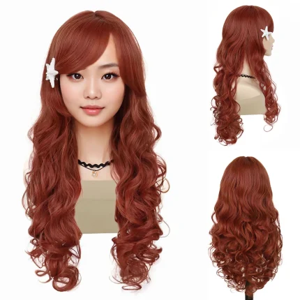 Perucas Peruca Sintética Ruiva Longa Ondulada e Encaracolada com Presilha Estrela-do-Mar – Peruca Feminina para Cosplay e Festas | Loja dos Cabelos