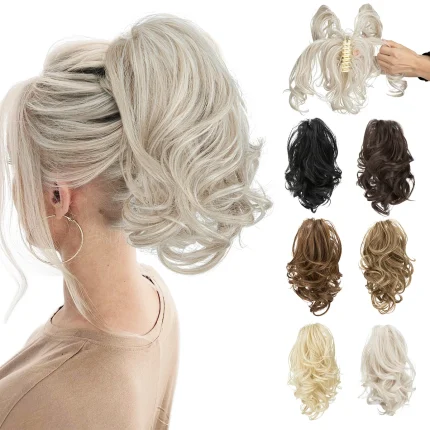 Extensões de cabelo Sintético Extensão de Cabelo Sintético Loiro com Garra para Rabo de Cavalo – Coque e Trança Falsa, Efeito Natural para Uso Diário | Loja dos Cabelos