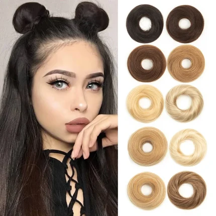 Extensões de cabelo Natural Extensão de Cabelo Humano Remy Natural Loiro para Coque Chignon ou Rabo de Cavalo – Aplique Donut Envolvente, 11 Cores Disponíveis | Loja dos Cabelos