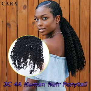 Rabo de Cavalo Extensão Afro Cacheada Clip-in de Cabelo Humano com Cordão para Rabo de Cavalo, Textura 3C/4A, Cabelo Mongol para Mulheres | Loja dos Cabelos