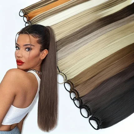 Rabo de Cavalo Extensão de Rabo de Cavalo Liso Longo 30″ em Cabelo Sintético com Elástico – Aplique Feminino Natural Resistente ao Calor | Loja dos Cabelos