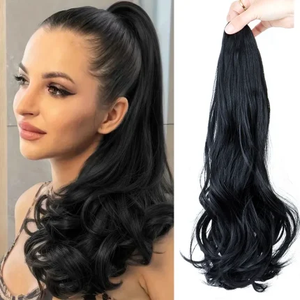 Rabo de Cavalo Extensão de Rabo de Cavalo Sintético Longo Encaracolado com Presilha Garra Preto e Marrom Aplique de Cabelo Feminino | Loja dos Cabelos