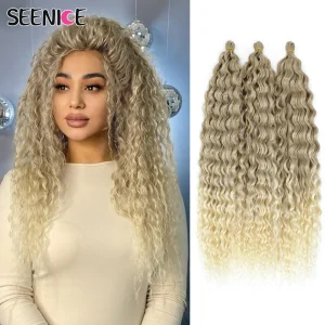 Extensões de cabelo Sintético Cabelo Sintético para Crochê Ondulado Profundo 22 Polegadas Ombré Loiro e Marrom para Tranças e Extensão Capilar | Loja dos Cabelos