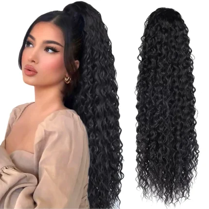 Rabo de Cavalo Peruca Rabo de Cavalo Longa Encaracolada 24” Sintética com Cordão e Clipe, Resistente ao Calor para Mulheres e Meninas | Loja dos Cabelos