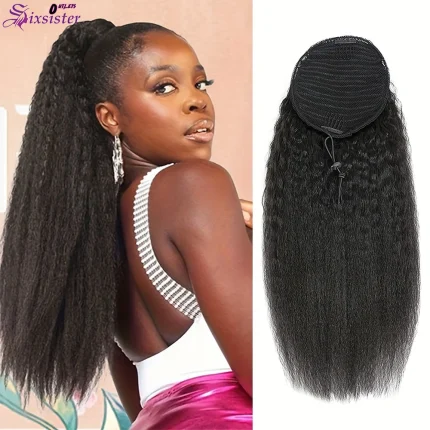 Rabo de Cavalo Extensão de Rabo de Cavalo 100% Cabelo Humano Brasileiro Remy Cor Natural 1B para Mulheres – Liso Crespo com Cordão | Loja dos Cabelos