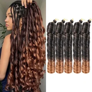 Extensões de cabelo Sintético Cabelo Sintético para Crochê Cachos Franceses 24 Polegadas Ombré Ondulado para Tranças (3 ou 5 Pacotes) | Loja dos Cabelos