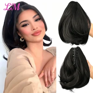 Rabo de Cavalo Extensão de Rabo de Cavalo Curto e Liso com Garra – Cabelo Sintético Preto com Efeito Natural para Mulheres | Loja dos Cabelos