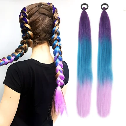 Rabo de Cavalo Extensão de Rabo de Cavalo Sintético Longo 66 cm Liso com Laço Elástico Trança Ombre Rosa Roxo Azul Lupu | Loja dos Cabelos