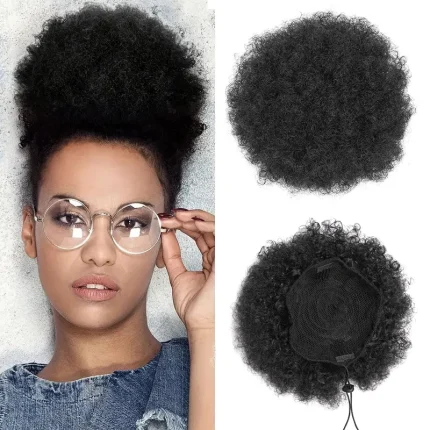 Extensões de cabelo Sintético Extensão de Cabelo Afro Puff Sintético com Cordão – Rabo de Cavalo ou Coque Encaracolado Preto ou Marrom para Mulheres | Loja dos Cabelos