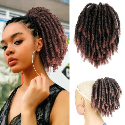 Extensões de cabelo Sintético Extensão de Cabelo Sintético com Dreadlocks Curtos e Coque com Clipe para Rabo de Cavalo Cacheado e Volumoso | Loja dos Cabelos