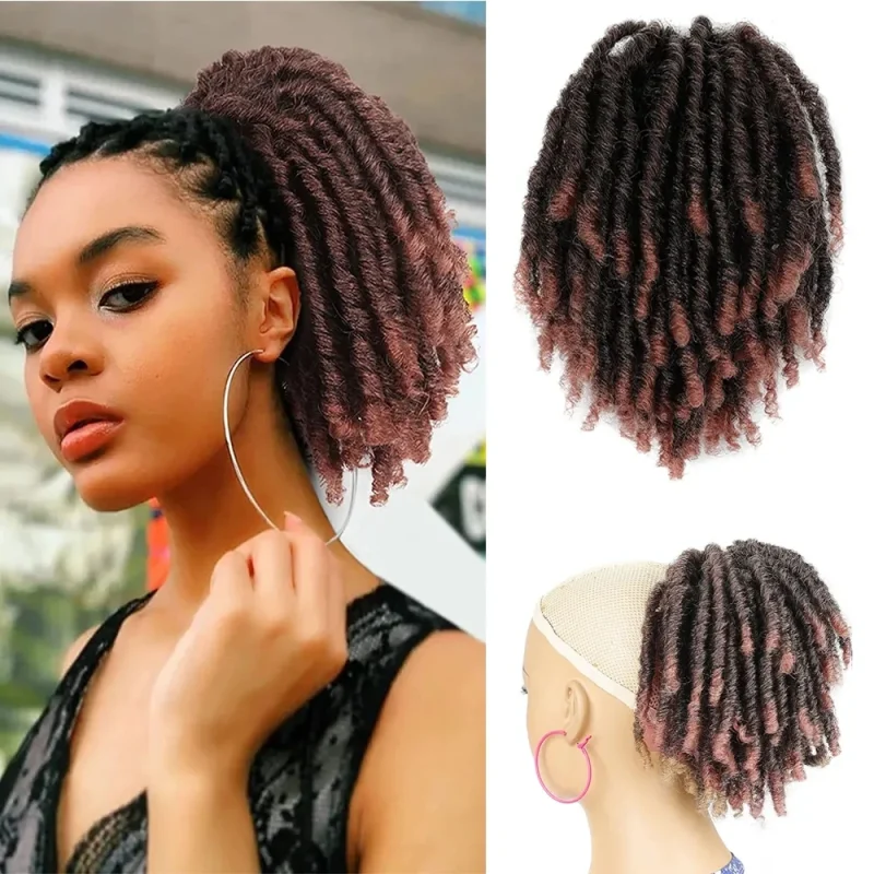 Extensões de cabelo Sintético Extensão de Cabelo Sintético com Dreadlocks Curtos e Coque com Clipe para Rabo de Cavalo Cacheado e Volumoso | Loja dos Cabelos