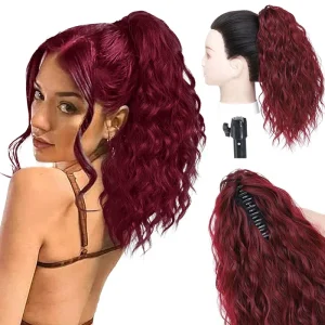 Rabo de Cavalo Extensão de Rabo de Cavalo Curto Ondulado 14″ com Garra – Aplique Sintético Cacheado com Ondas Naturais para Mulheres | Loja dos Cabelos