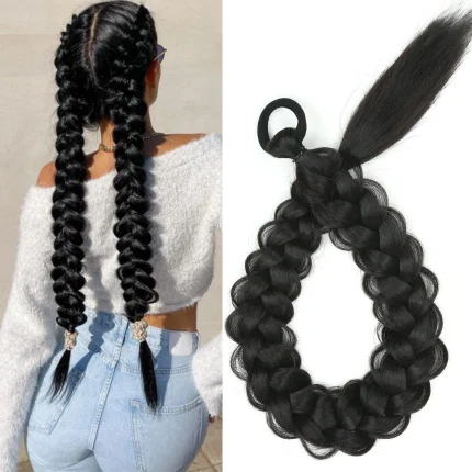 Rabo de Cavalo Extensão de Rabo de Cavalo Trançado Sintético Feminino com Faixa Elástica Confortável 60 cm Preto ou Loiro | Loja dos Cabelos