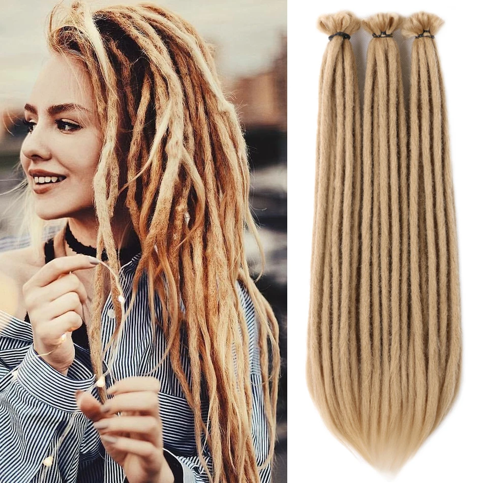 Extensões de cabelo Sintético Extensão de Dreadlocks Sintéticos 20 Polegadas em Crochê Artesanal – Kit com 10 Fios Macios para Trança, Loiro, para Mulheres e Meninas | Loja dos Cabelos