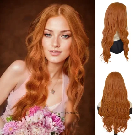 Perucas Peruca Sintética Laranja 26 Polegadas Longa Ondulada e Encaracolada Estilo Body Wave Feminina para Cosplay e Halloween | Loja dos Cabelos