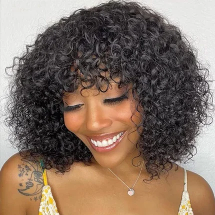 Perucas Peruca Curta Pixie Bob de Cabelo Humano Brasileiro Encaracolado Jerry com Franja – Cor P1B/30 Feminina | Loja dos Cabelos