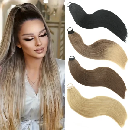 Extensões de cabelo Sintético Extensão de Cabelo Sintético Longo e Liso 24″ com Faixa Elástica – Rabo de Cavalo Feminino Preto ou Marrom | Loja dos Cabelos