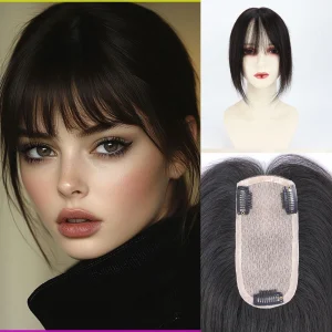 Perucas Topper de Cabelo Humano 6×12 cm com Base de Seda e Franja, Liso, Macio e Respirável com Presilhas para Cabelos Ralos (Tamanho Pequeno) | Loja dos Cabelos