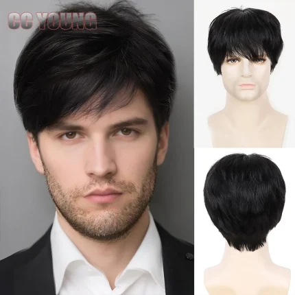 Perucas Peruca Masculina Curta de Cabelo Humano Remy Natural Sem Cola com Franja – Conforto e Toque Macio para Uso Diário | Loja dos Cabelos
