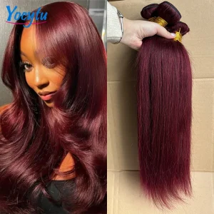 Extensões de cabelo Natural Cabelo Humano Liso Borgonha 99J 12A Remy Brasileiro Cru – Pacotes 100% Natural para Alongamento | Loja dos Cabelos