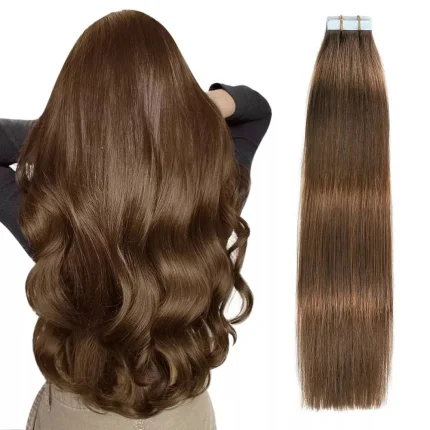 Extensões de cabelo Natural Extensões de Cabelo Humano com Fita Adesiva Invisível Cor Castanho Chocolate #4 – 20 Unidades 50g | Loja dos Cabelos