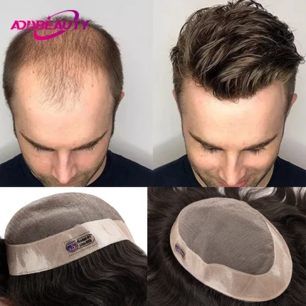 Perucas Prótese Capilar Masculina de Cabelo Humano Remy Indiano, Base Mono com NPU, Fio Fino, Durável, Peruca Masculina com Grisalhos Naturais | Loja dos Cabelos