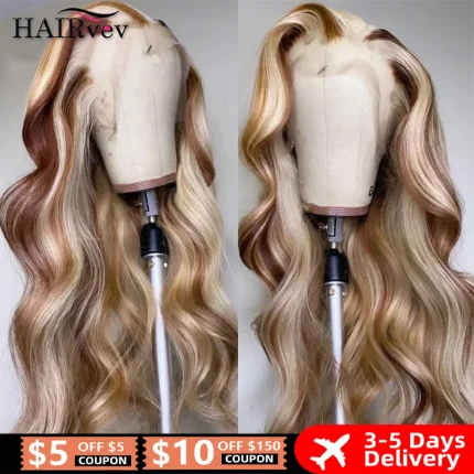 Perucas Peruca Frontal HD 13×4 Cabelo Humano Brasileiro Loiro Acinzentado com Mechas 4/613 Ondulada Feminina | Loja dos Cabelos