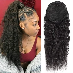 Rabo de Cavalo Extensão de Rabo de Cavalo em Cabelo Humano Natural Preto Ondulado com Cordão Ajustável e Presilha 100% Natural | Loja dos Cabelos