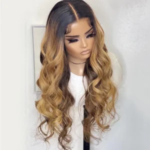 Perucas Peruca Lace Front Longa Ondulada Ombre Loira 66 cm Densidade 180% Sem Cola com Baby Hair Natural Pré-Pluckada | Loja dos Cabelos