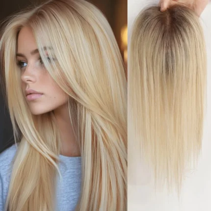 Perucas Topper de Cabelo Humano Remy 100% Loiro Ombré Liso 12 Polegadas com Base de Renda e Presilhas – Aplique Feminino | Loja dos Cabelos