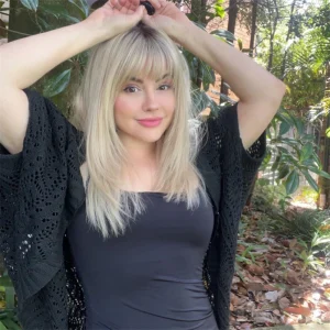Perucas Peruca Bob Curto Loiro Acinzentado com Franja Cabelo Humano Liso Lace Front Sem Cola | Loja dos Cabelos