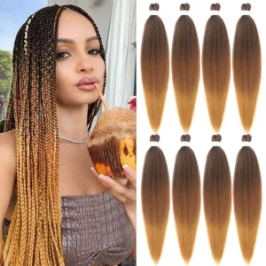 Extensões de cabelo Sintético Extensão de Cabelo para Trança Ombre Loiro 76cm – Fibra Sintética Pré-Esticada, Kit com 8 Pacotes Tipo X-Pression | Loja dos Cabelos