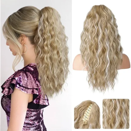 Extensões de cabelo Sintético Extensão de Cabelo Sintético Ondulado e Encaracolado 45cm Rabo de Cavalo Volumoso Feminino | Loja dos Cabelos