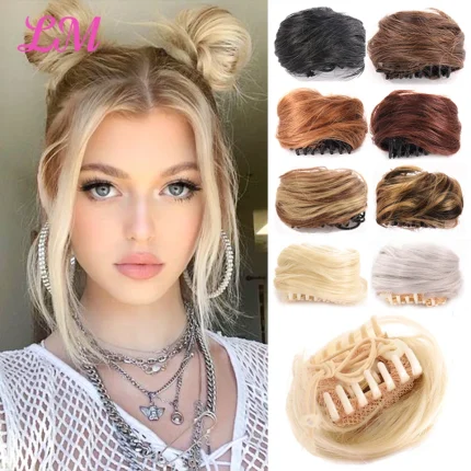 Extensões de cabelo Sintético Coque Sintético Feminino Encaracolado Ombré com Presilha Garra – Penteado Bagunçado Tipo Chignon para Alongamento de Cabelo | Loja dos Cabelos