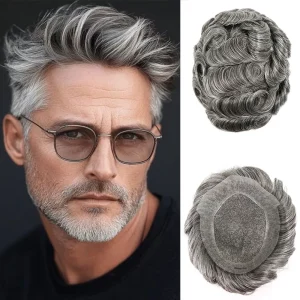 Perucas Prótese Capilar Masculina 1B50 com Cabelo Humano – Base Mista de Renda Respirável e Poliuretano (PU), Sistema de Substituição Capilar Masculino | Loja dos Cabelos