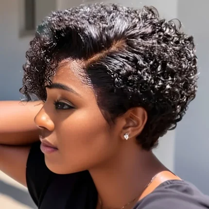 Perucas Peruca Pixie de Cabelo Humano Brasileiro Encaracolado com Lace Frontal 13×4 Feminina | Loja dos Cabelos