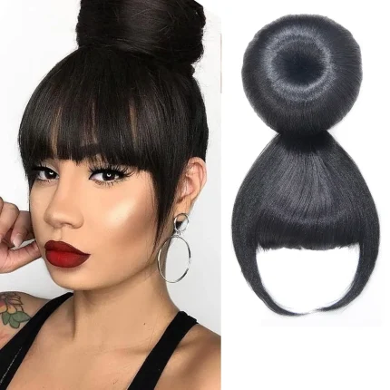 Extensões de cabelo Sintético Coque Sintético com Franja e Presilha Cor Preta Feminino Penteado Natural Fácil de Usar Jeedou | Loja dos Cabelos