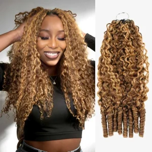 Extensões de cabelo Natural Cabelo Humano Cacheado Birmanês P4/27 para Tranças Boho – Extensões de Crochê Pré-Separadas Sem Nós | Loja dos Cabelos