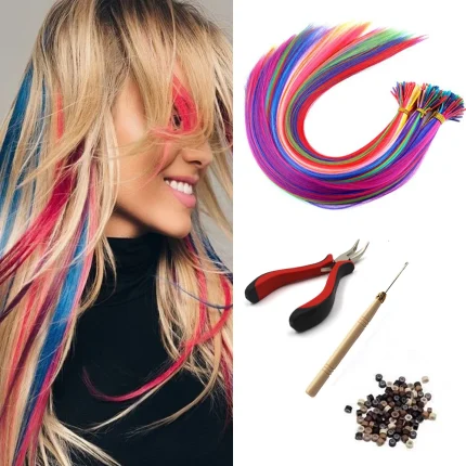 Extensões de cabelo Sintético Extensão de Cabelo Sintético I-Tip Colorido 16 Pol., Fios Lisos de Alta Temperatura, 20 Fios por Pacote, Cores Sortidas | Loja dos Cabelos