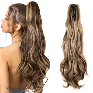 Rabo de Cavalo Extensão de Rabo de Cavalo Sintético Ondulado 55 cm com Presilha Tipo Garra para Mulheres e Meninas – Aplique de Cabelo Longo para Festas e Eventos | Loja dos Cabelos