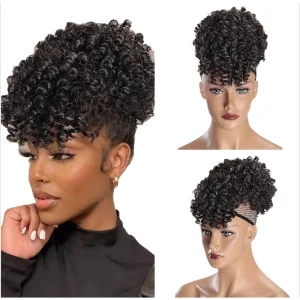 Rabo de Cavalo Rabo de Cavalo Afro Sintético com Cordão e Franja, Coque Abacaxi Curto Encaracolado para Mulheres Negras | Loja dos Cabelos