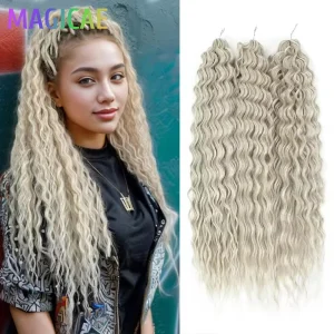 Extensões de cabelo Sintético Cabelo para Trança Crochet Ondulado 22″ 300g com 3 Peças Cor Loiro Mesclado (P12/16/613) e Cinza 58# | Loja dos Cabelos