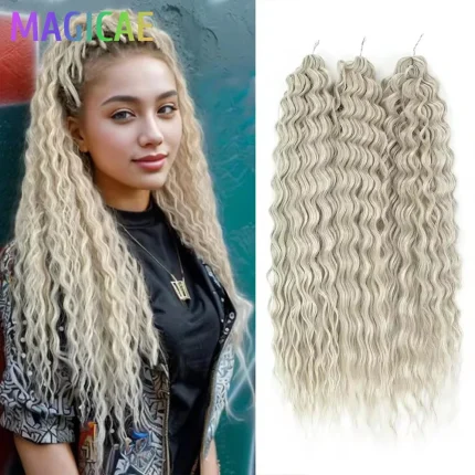 Extensões de cabelo Sintético Cabelo para Trança Crochet Ondulado 22″ 300g com 3 Peças Cor Loiro Mesclado (P12/16/613) e Cinza 58# | Loja dos Cabelos