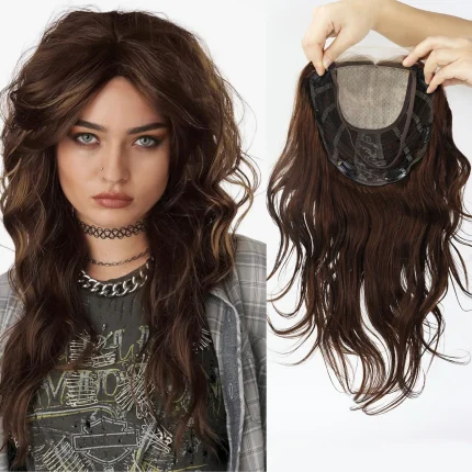Perucas Topper de Cabelo Humano Virgem 10×10 com Base de Seda e Renda Frontal, Faixa Elástica e Presilhas, Cor Castanho Médio | Loja dos Cabelos